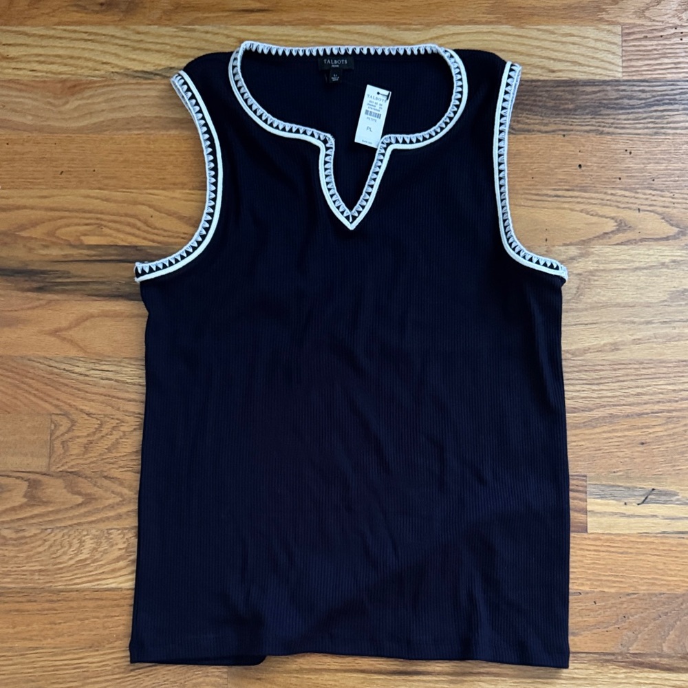 Talbots Navy Tank Top with White Accents